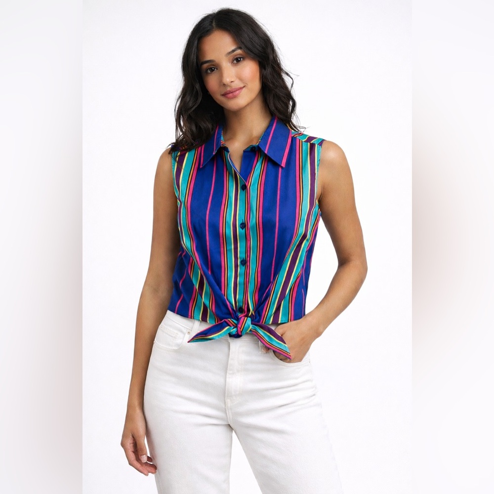 Moschino Couture RARE sz 4 Striped VTG button up collared crop top NWT Italian